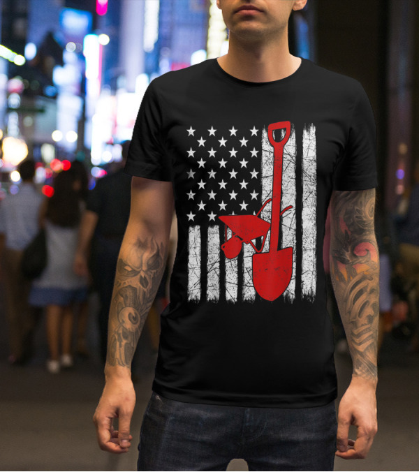 American Flag Garden Tools Wheelbarrow Shovel T-Shirt