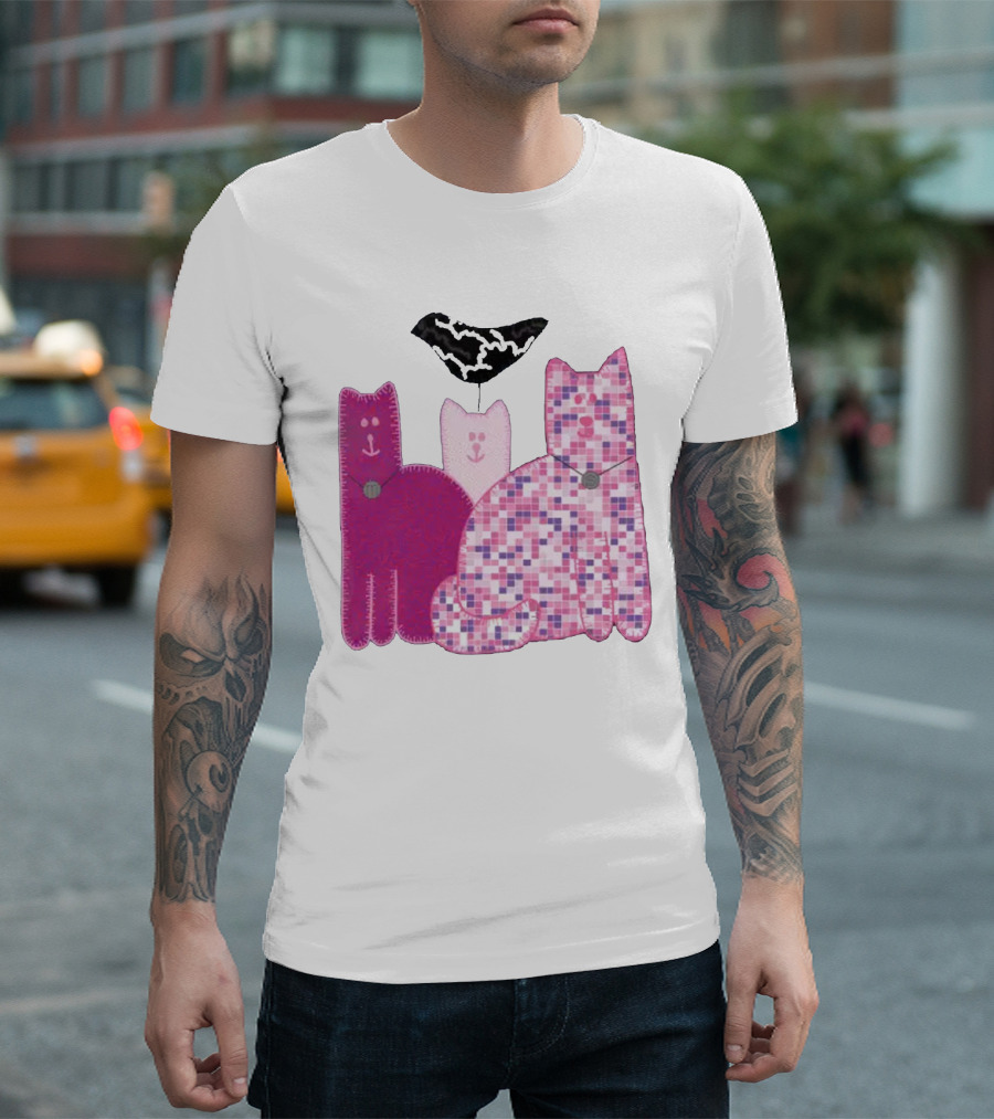 Miranda Sings Cat Trio With Pixel Pink Pattern And Black Collar T-Shirt