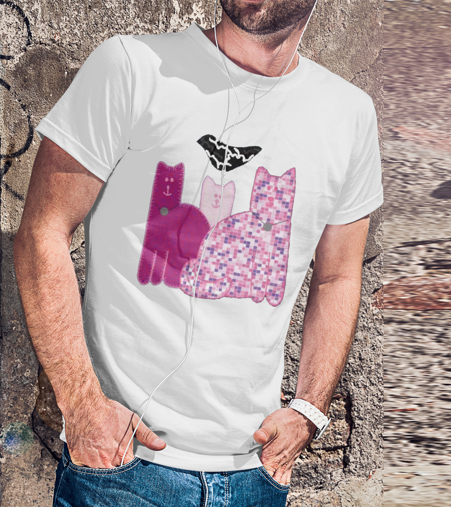 Miranda Sings Cat Trio With Pixel Pink Pattern And Black Collar T-Shirt