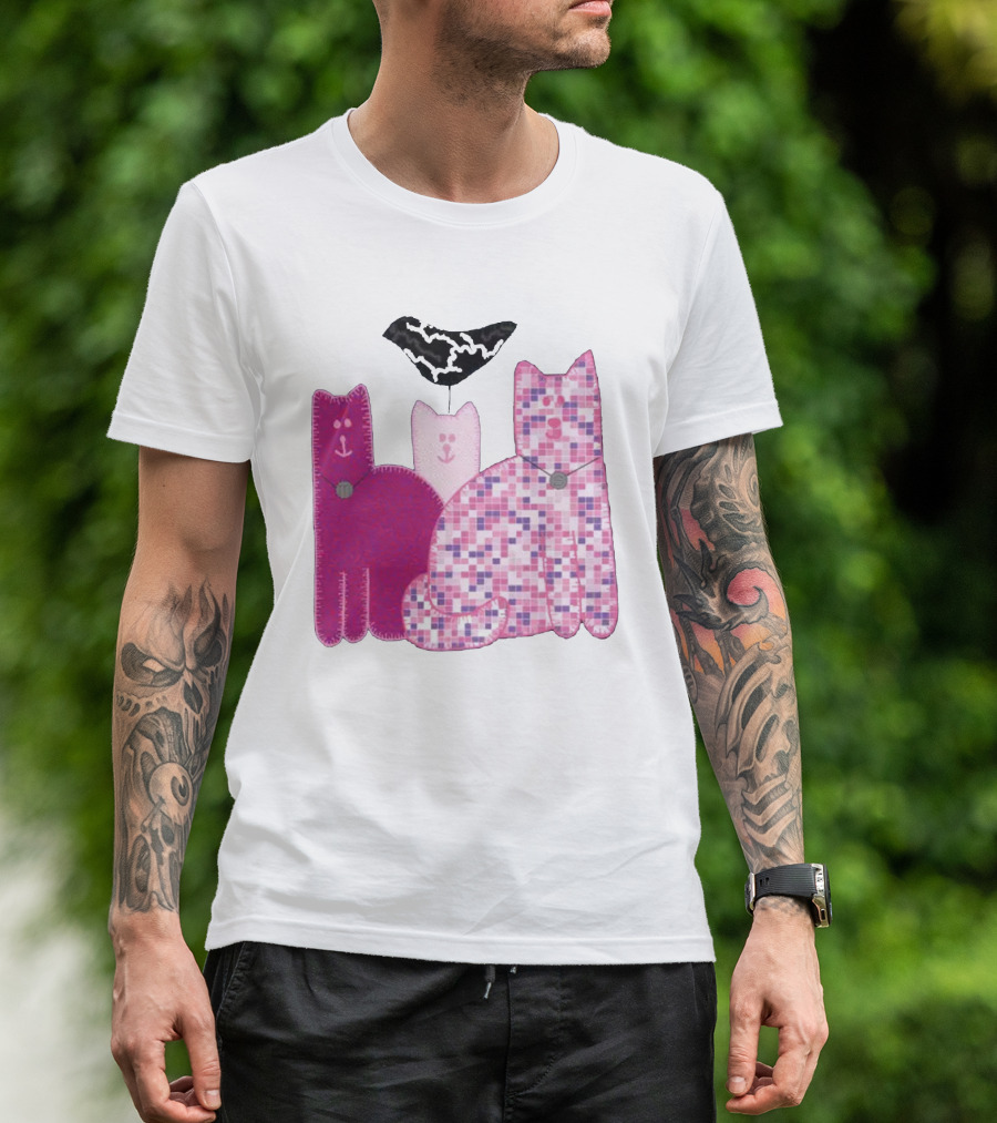 Miranda Sings Cat Trio With Pixel Pink Pattern And Black Collar T-Shirt