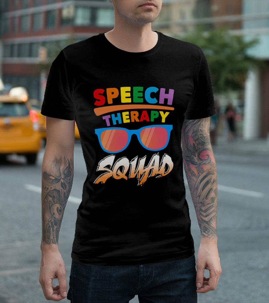 Colorful Speech Therapy Squad With Sunglasses And Bold Lettering T-Shirt
