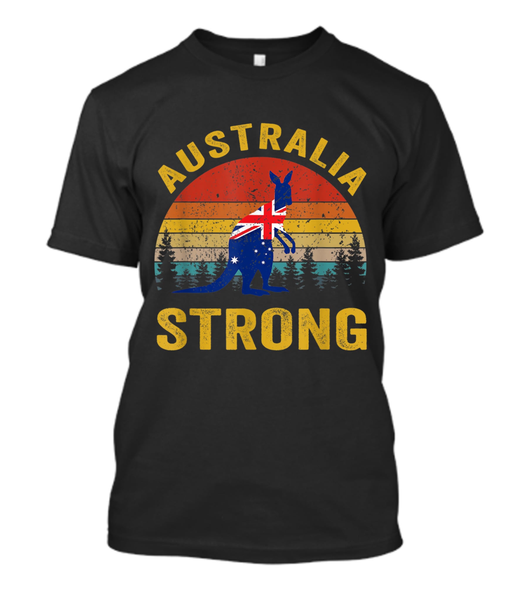 Australia Strong Kangaroo Flag Sunset Forest Scene T-Shirt