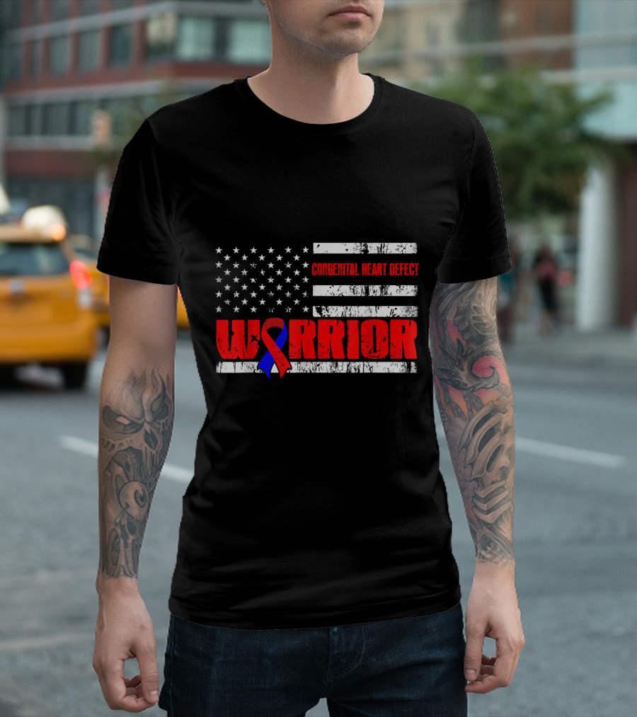 CONGENITAL HEART DEFECT WARRIOR USA FLAG AWARENESS T-Shirt
