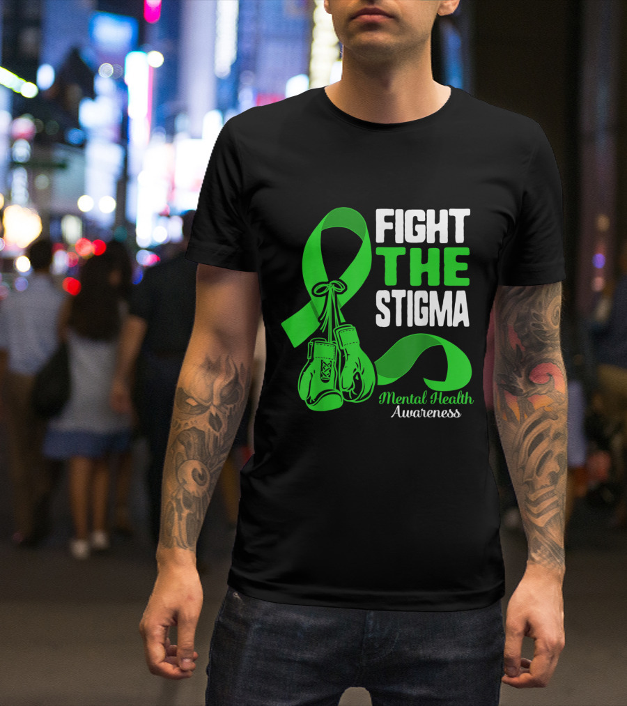 Fight The Stigma Mental Health Awareness Green Ribbon Boxing Gloves T-Shirt