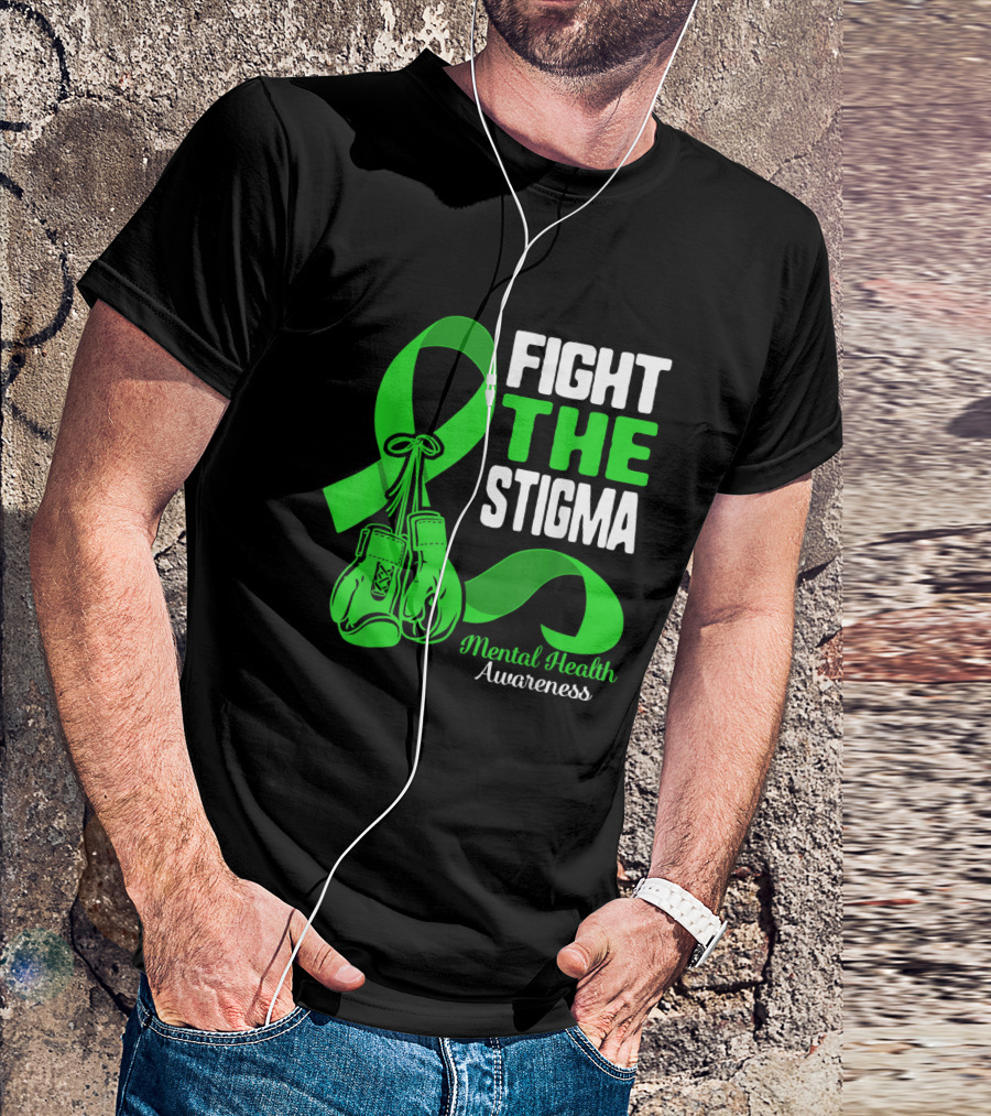 Fight The Stigma Mental Health Awareness Green Ribbon Boxing Gloves T-Shirt