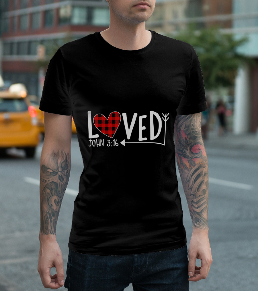 Loved John 3:16 Buffalo Plaid Heart Arrow T-Shirt