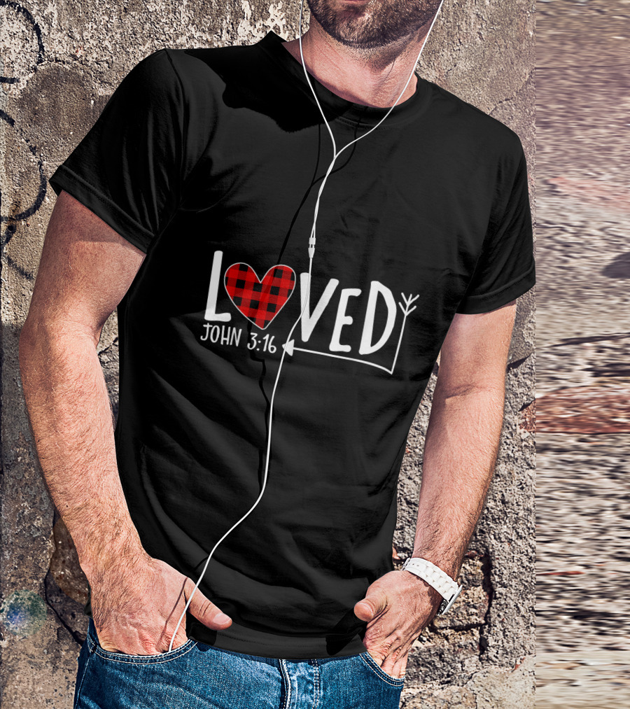 Loved John 3:16 Buffalo Plaid Heart Arrow T-Shirt
