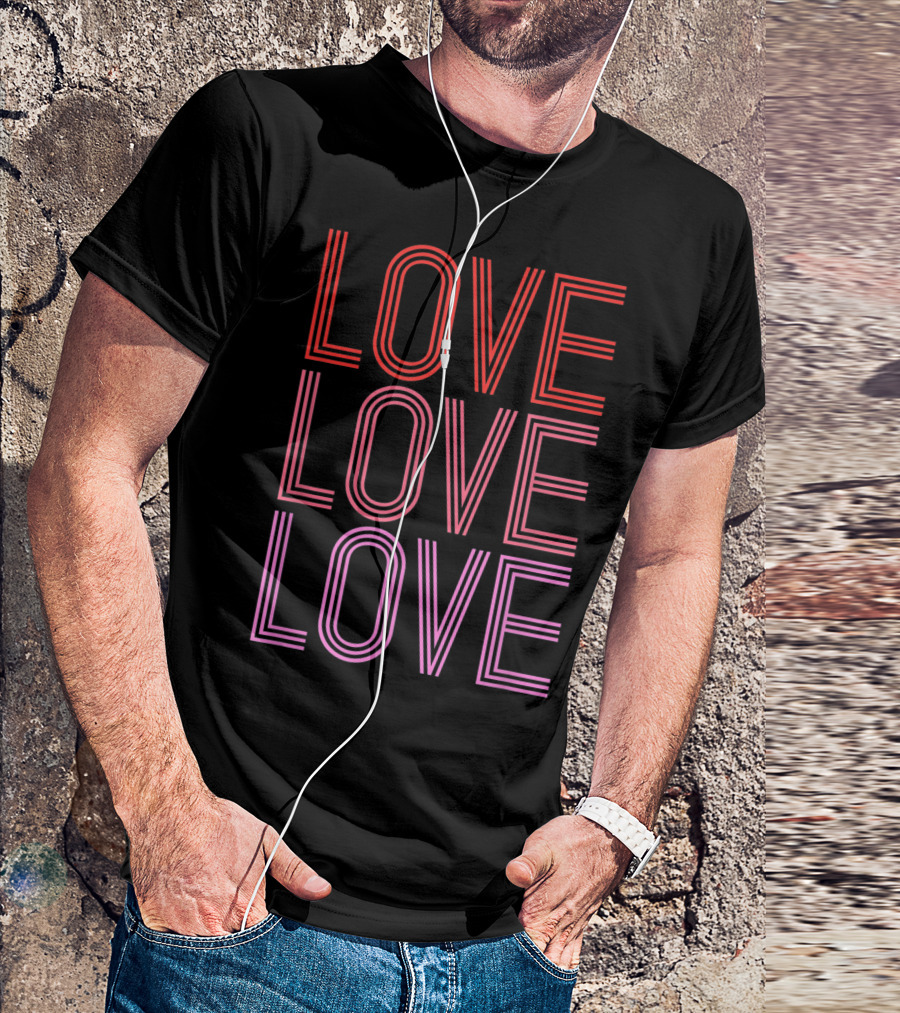 LOVE LOVE LOVE Bold Neon Typography T-Shirt