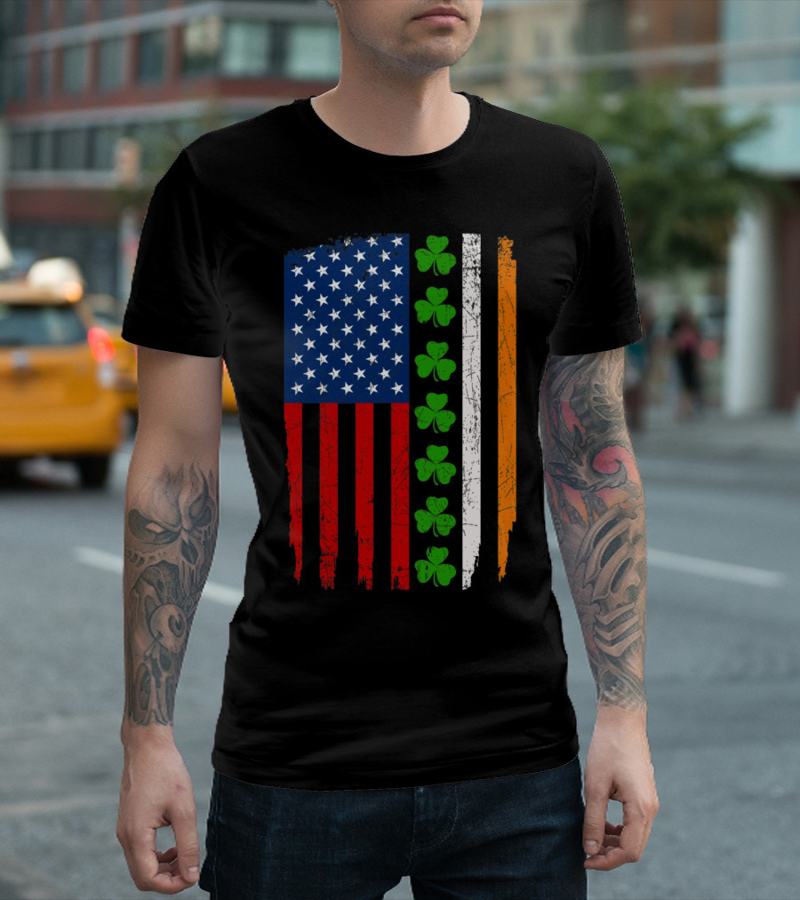 American Irish Flag with Shamrocks T-Shirt