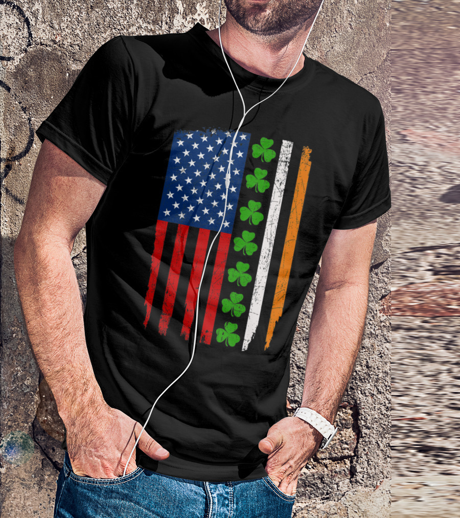 American Irish Flag With Shamrocks T-Shirt