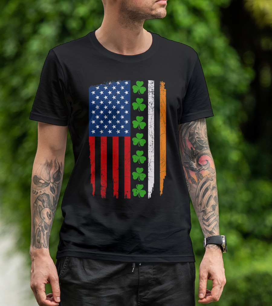 American Irish Flag With Shamrocks T-Shirt