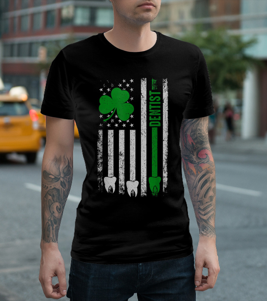 American Flag Shamrock Dentist with Teeth and Stripes T-Shirt