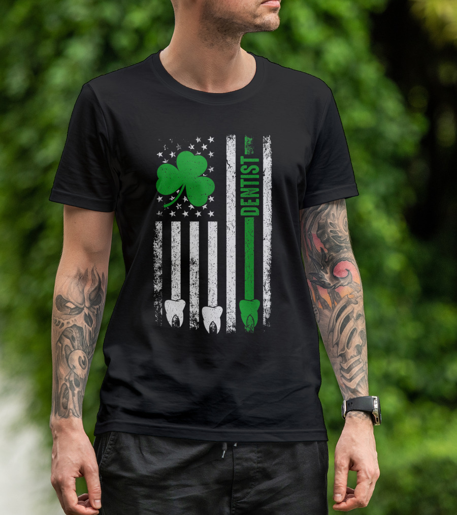 American Flag Shamrock Dentist With Teeth And Stripes T-Shirt