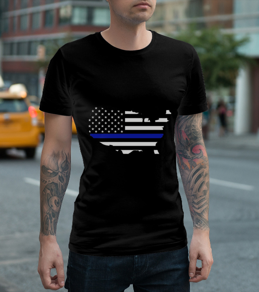 Thin Blue Line Flag Map of USA T-Shirt