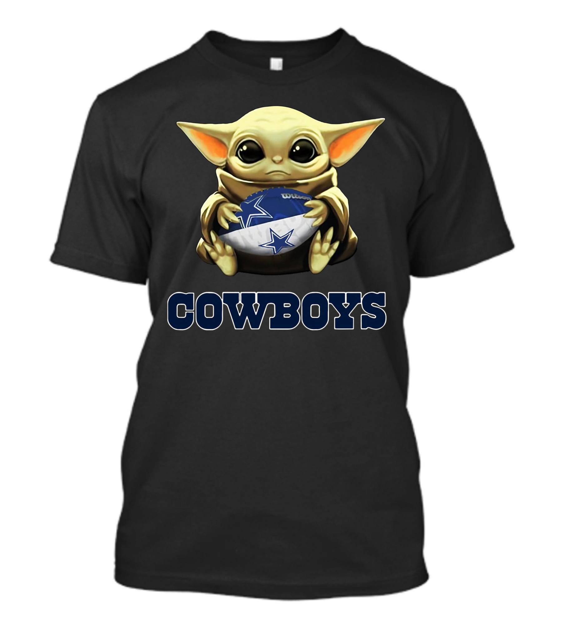 Cowboys Baby Yoda Holding Football Star Wars Crossover T-Shirt