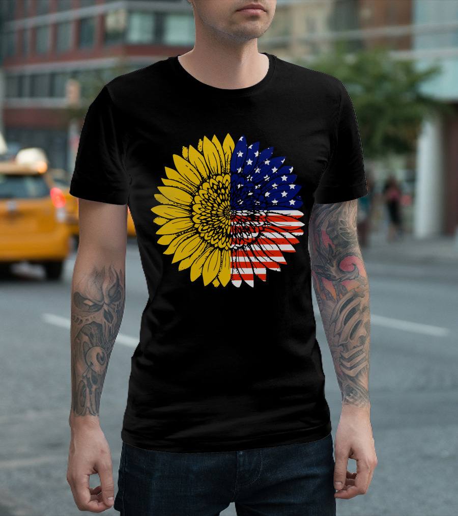 American Flag Sunflower Icon License T-Shirt