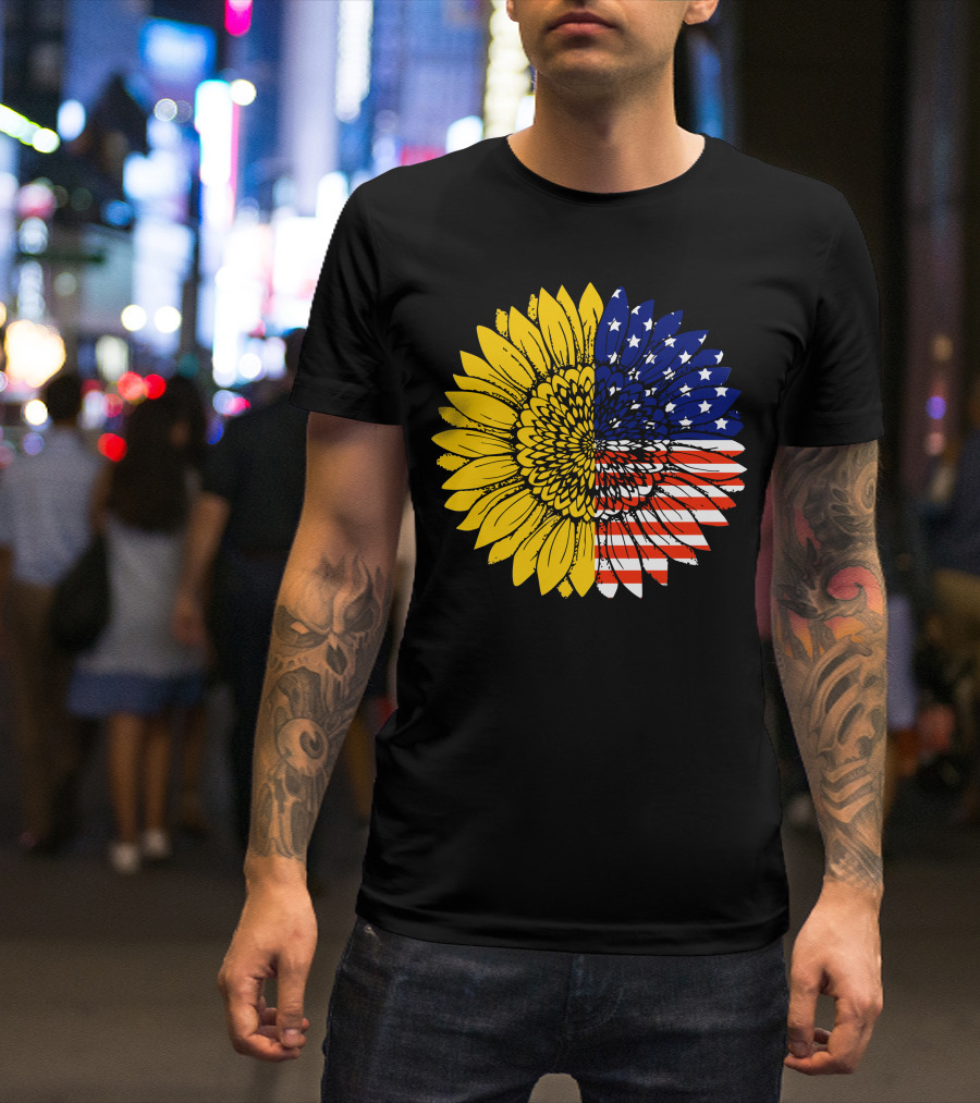 American Flag Sunflower Icon License T-Shirt