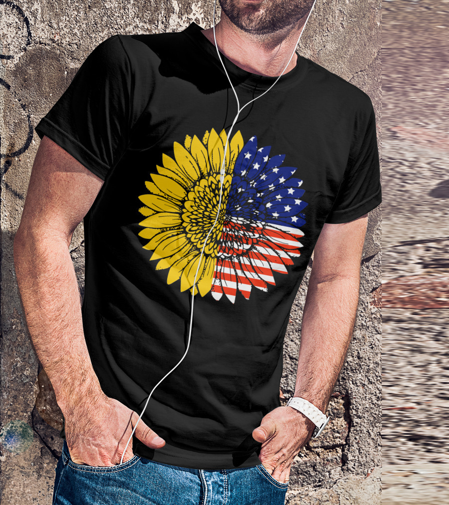 American Flag Sunflower Icon License T-Shirt