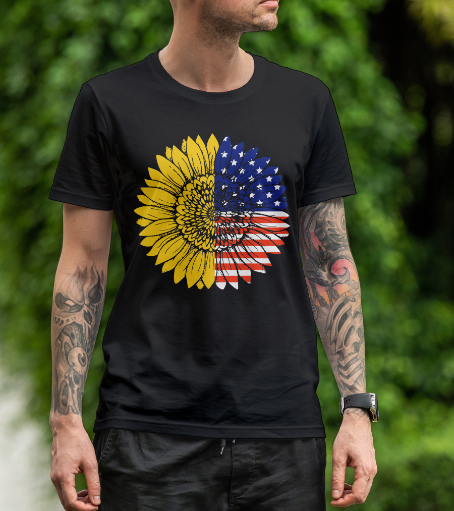 American Flag Sunflower Icon License T-Shirt
