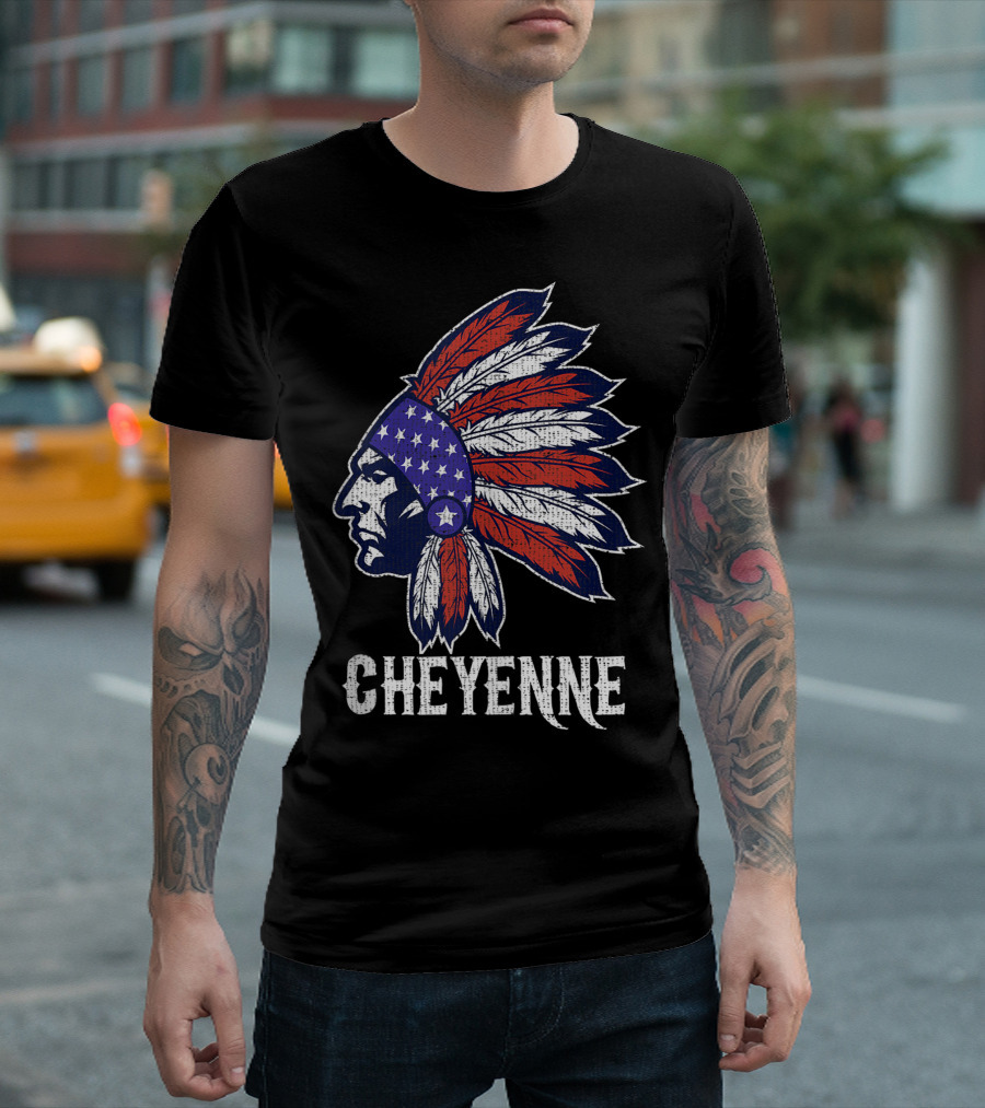 Cheyenne Native American Flag Headdress Pride T-Shirt