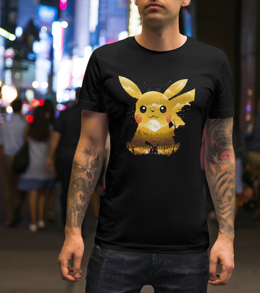 Pikachu Adorable Monster Moonlit Landscape T-Shirt