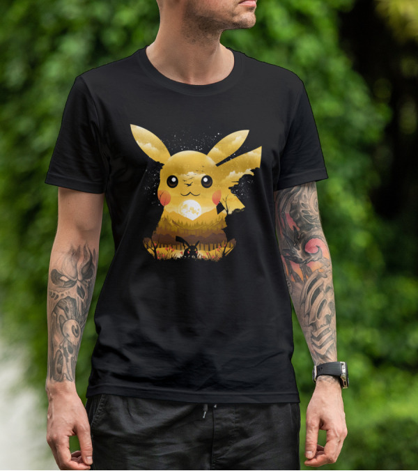 Pikachu Adorable Monster Moonlit Landscape T-Shirt