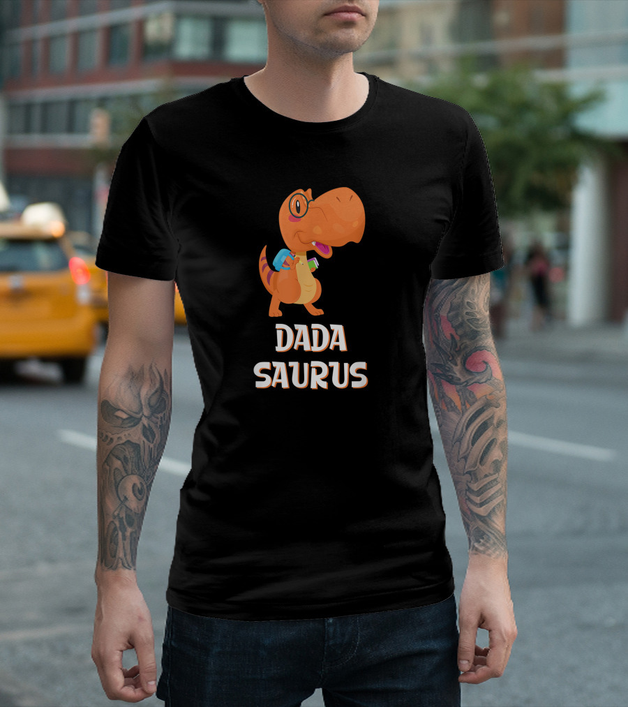 Dadasaurus Cute Dinosaur with Glasses and Backpack T-Shirt