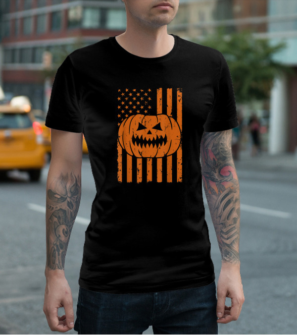 USA Flag Pumpkin Halloween Patriotism T-Shirt