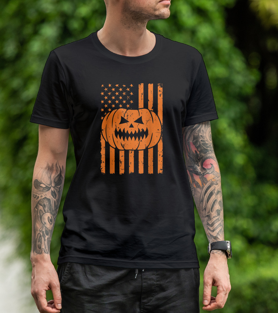 USA Flag Pumpkin Halloween Patriotism T-Shirt