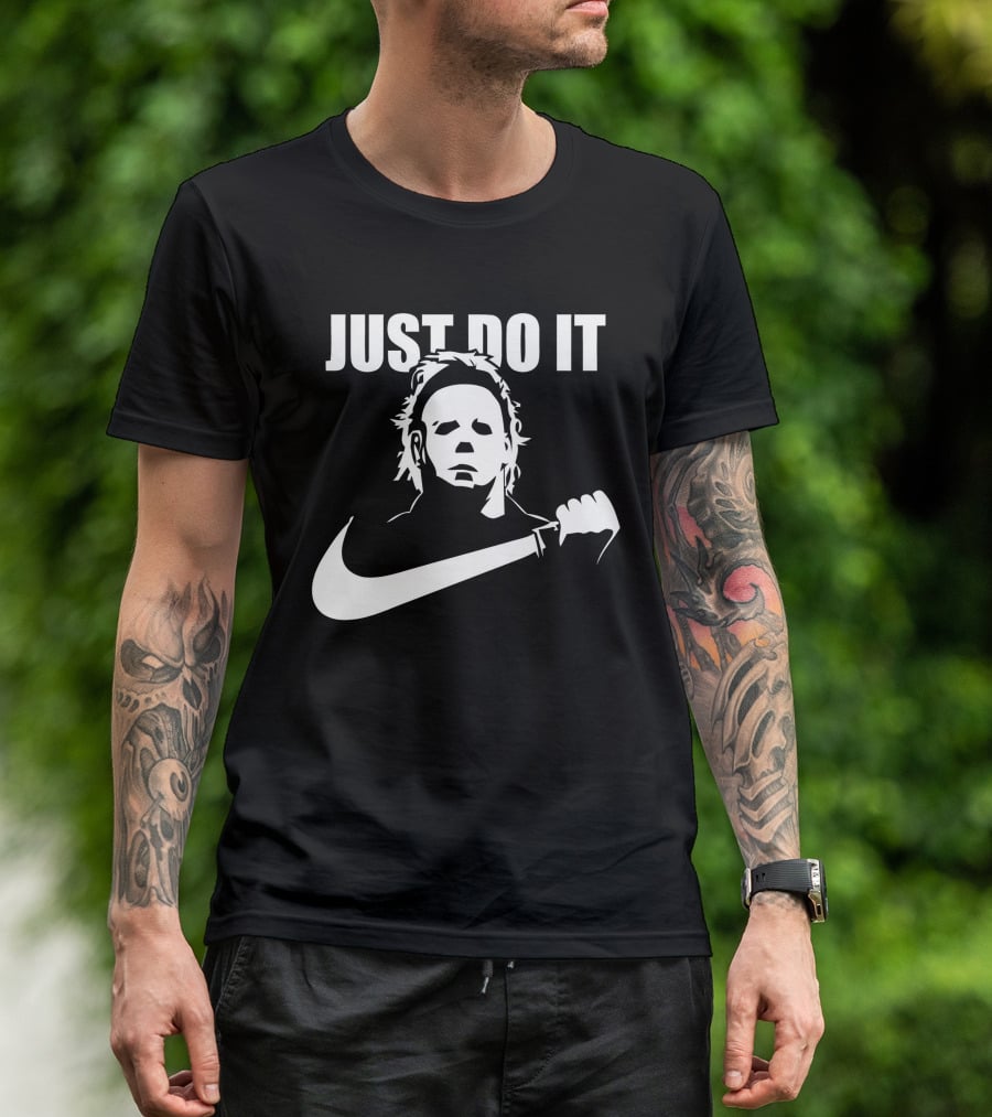 Just Do It Michael Myers Parody Swoosh T-Shirt
