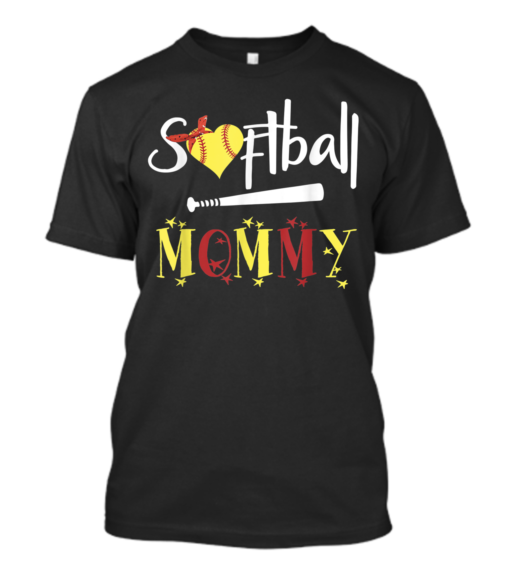 Softball Heart Bat Stars Mommy T-Shirt