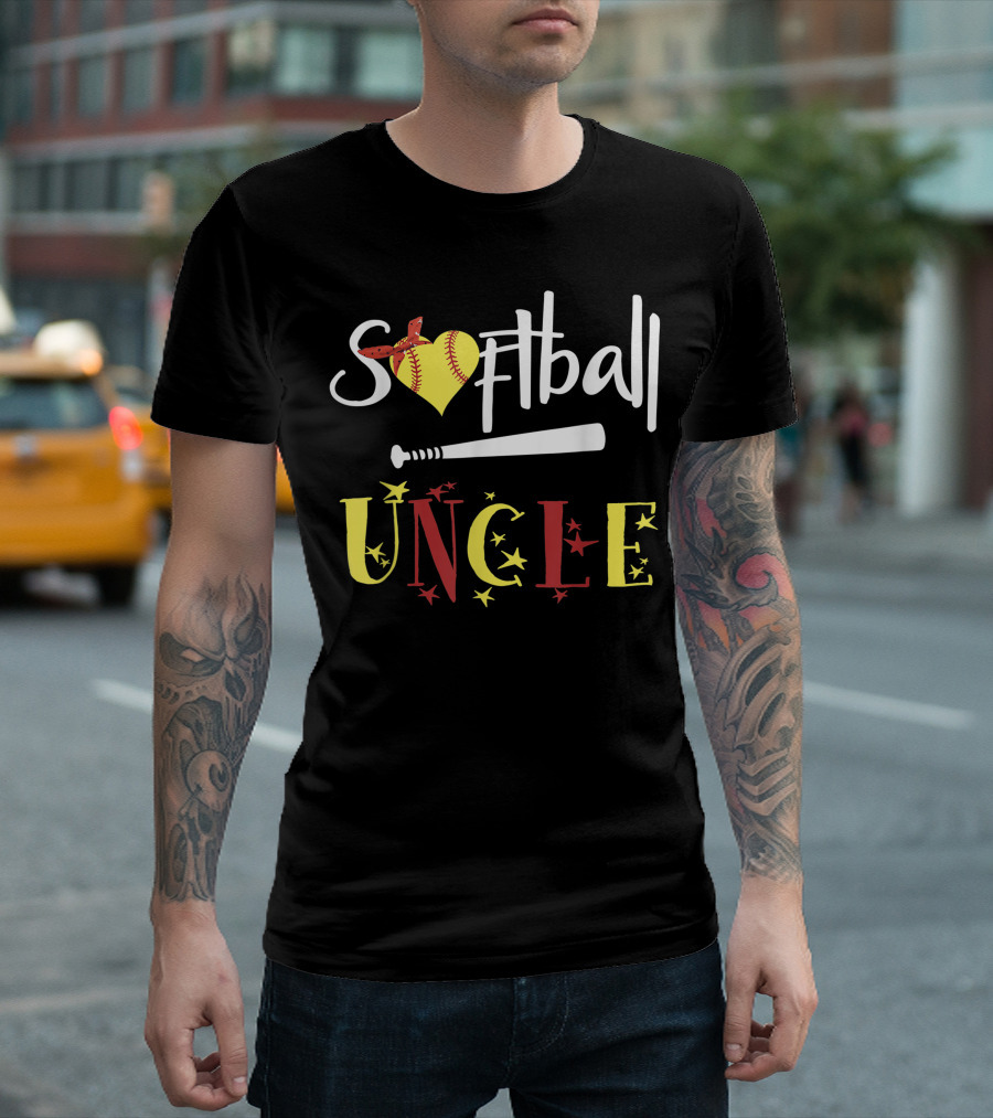 Softball Uncle Heart Bat Bandana Stars T-Shirt