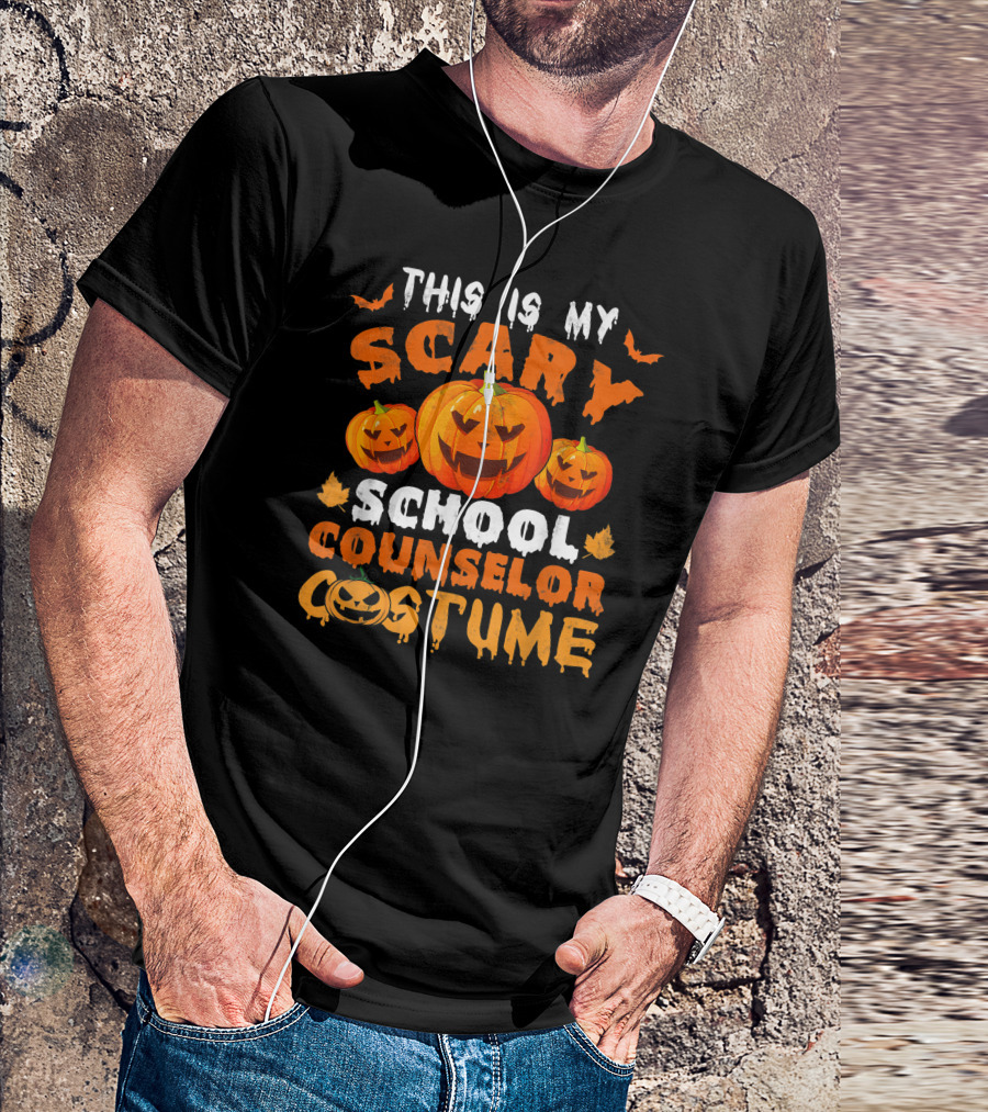 This Is My Scary School Counselor Costume With Pumpkin Faces And Bats T-Shirt