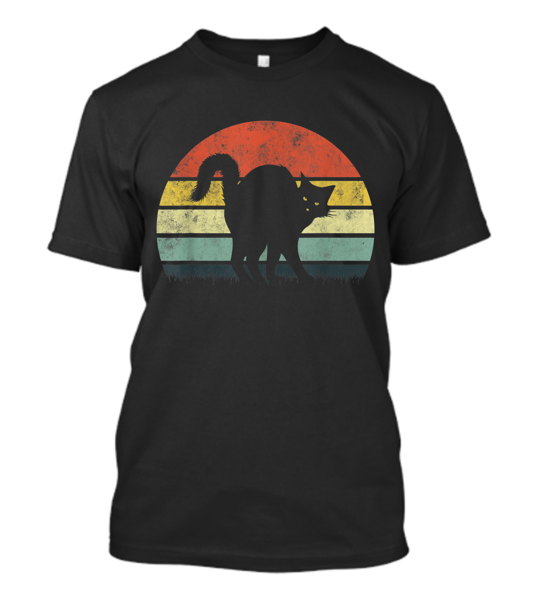 Vintage Retro Scary Black Cat Silhouette Sunset T-Shirt