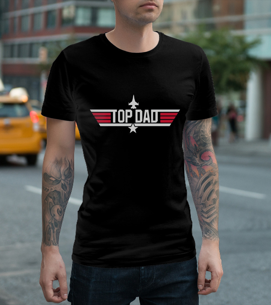 Top Dad Top Gun Jet Emblem Wing Stripes Star T-Shirt