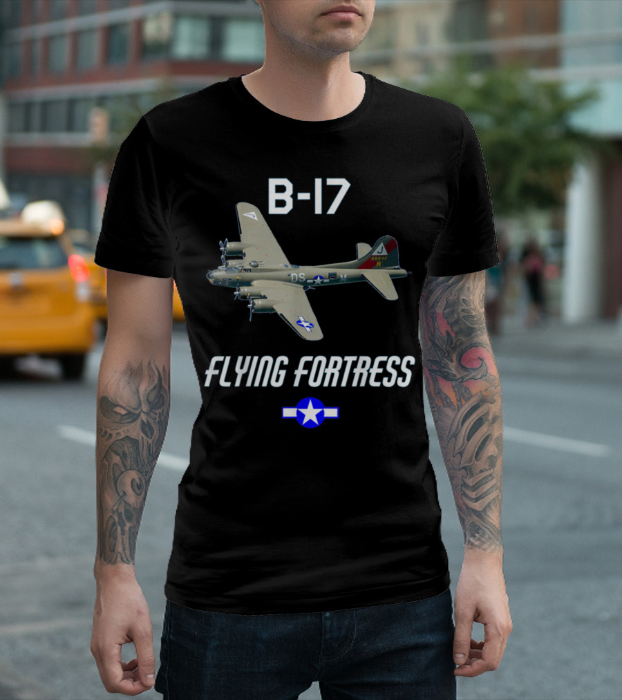 B17 Flying Fortress With Military Airplane And Star Insignia T-Shirt