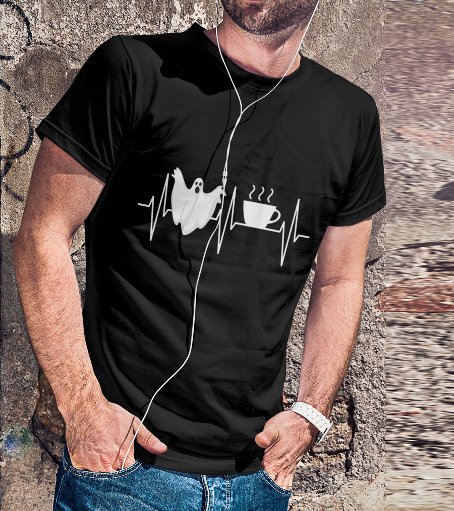 Heartbeat Ghost Coffee Lover Paranormal Hunter T-Shirt