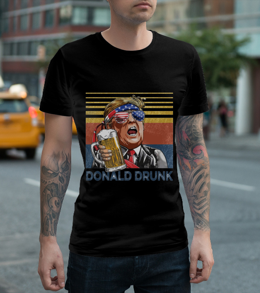 Donald Drunk Retro American Flag Beer Glass T-Shirt