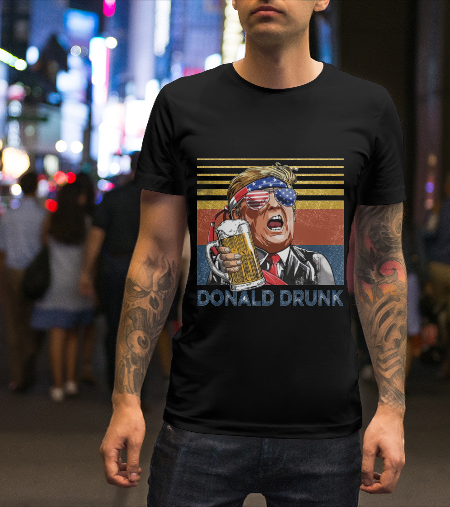 Donald Drunk Retro American Flag Beer Glass T-Shirt