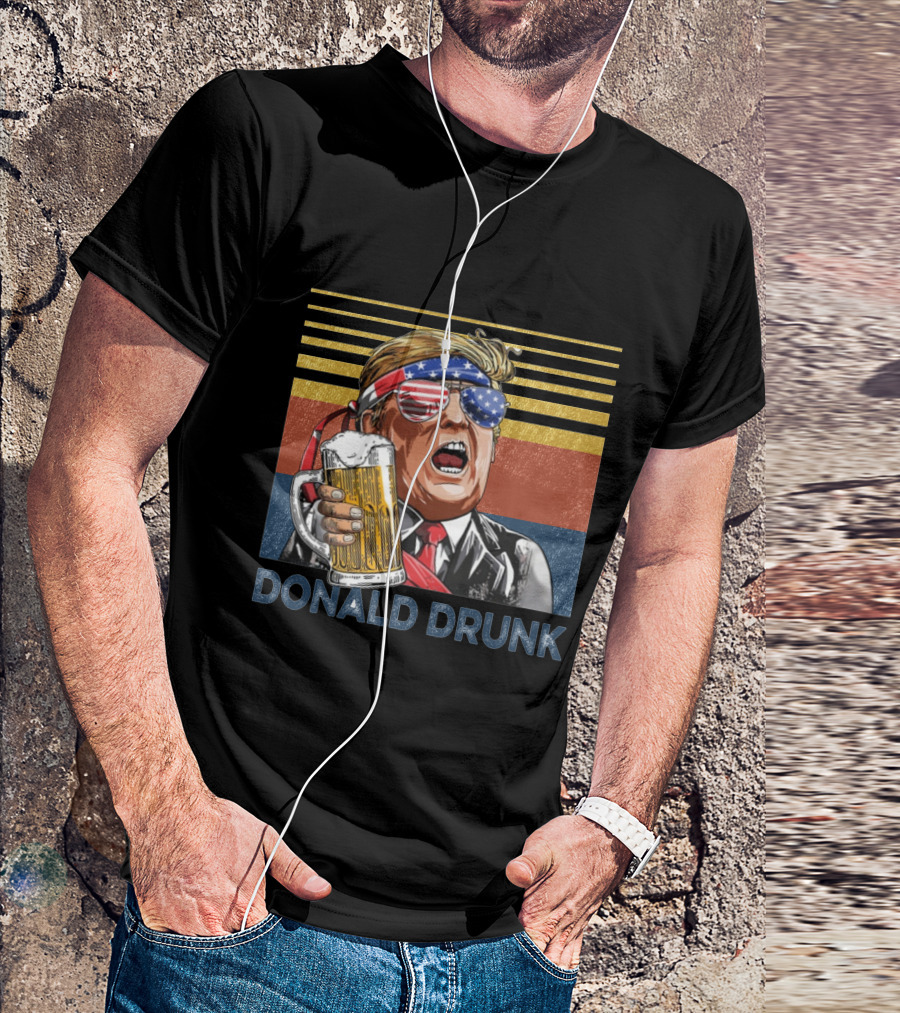 Donald Drunk Retro American Flag Beer Glass T-Shirt