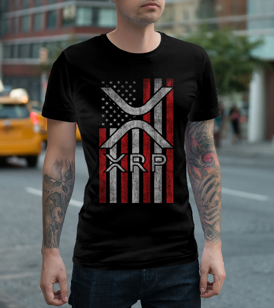 XRP Cryptocurrency Blockchain American Flag T-Shirt