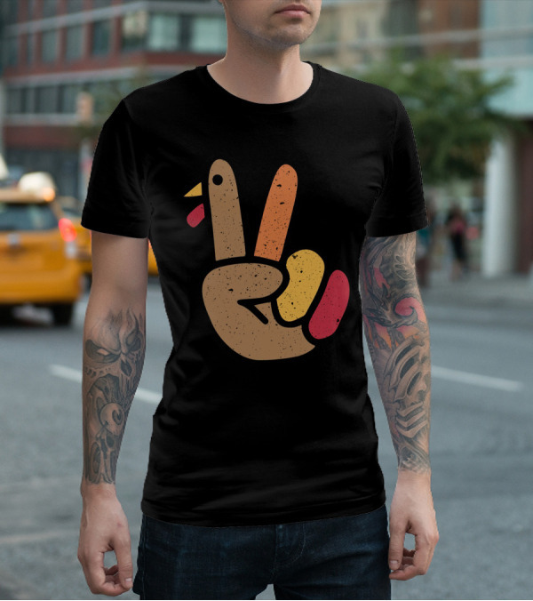 Peace Turkey Hand Cool Thanksgiving T-Shirt