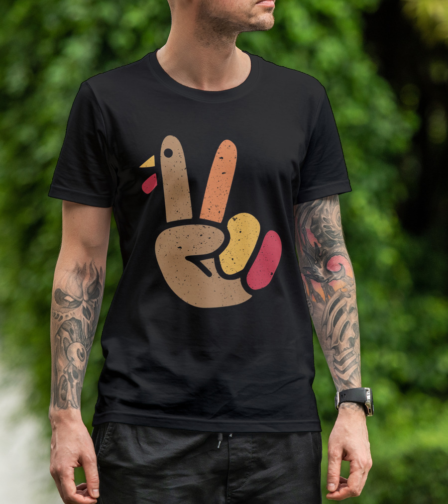 Peace Turkey Hand Cool Thanksgiving T-Shirt