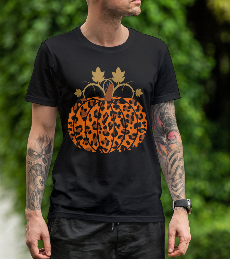Pumpkin Leopard Halloween Fall Autumn T-Shirt