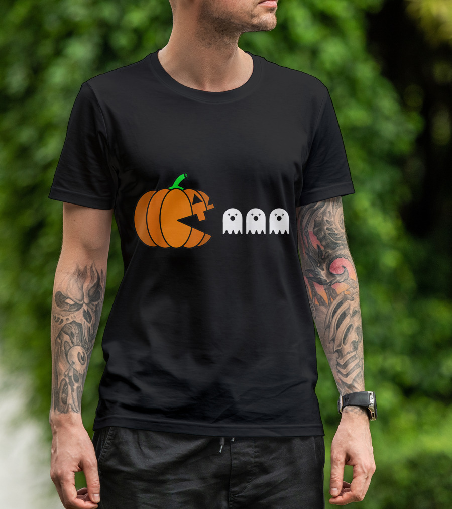 Halloween Pumpkin Pac-Man Style Ghosts T-Shirt