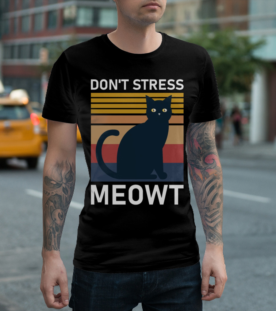 Don't Stress Meowt Retro Striped Cat T-Shirt