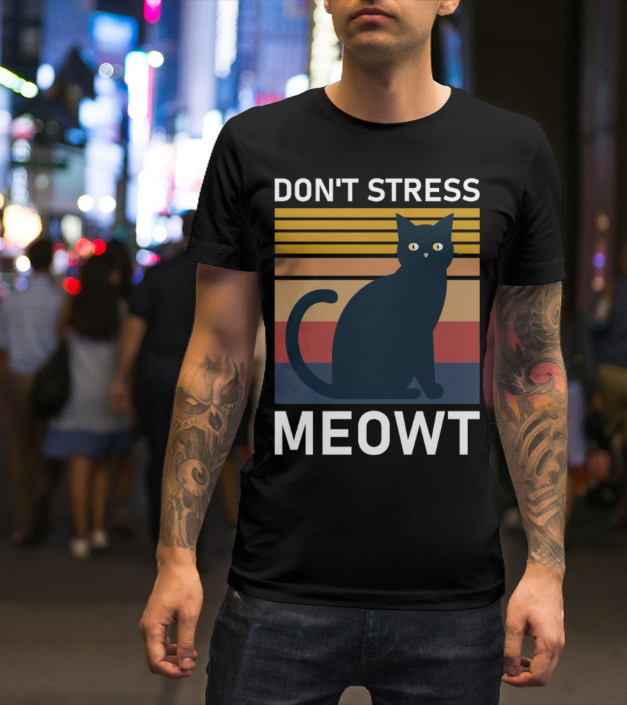 Don't Stress Meowt Retro Striped Cat T-Shirt