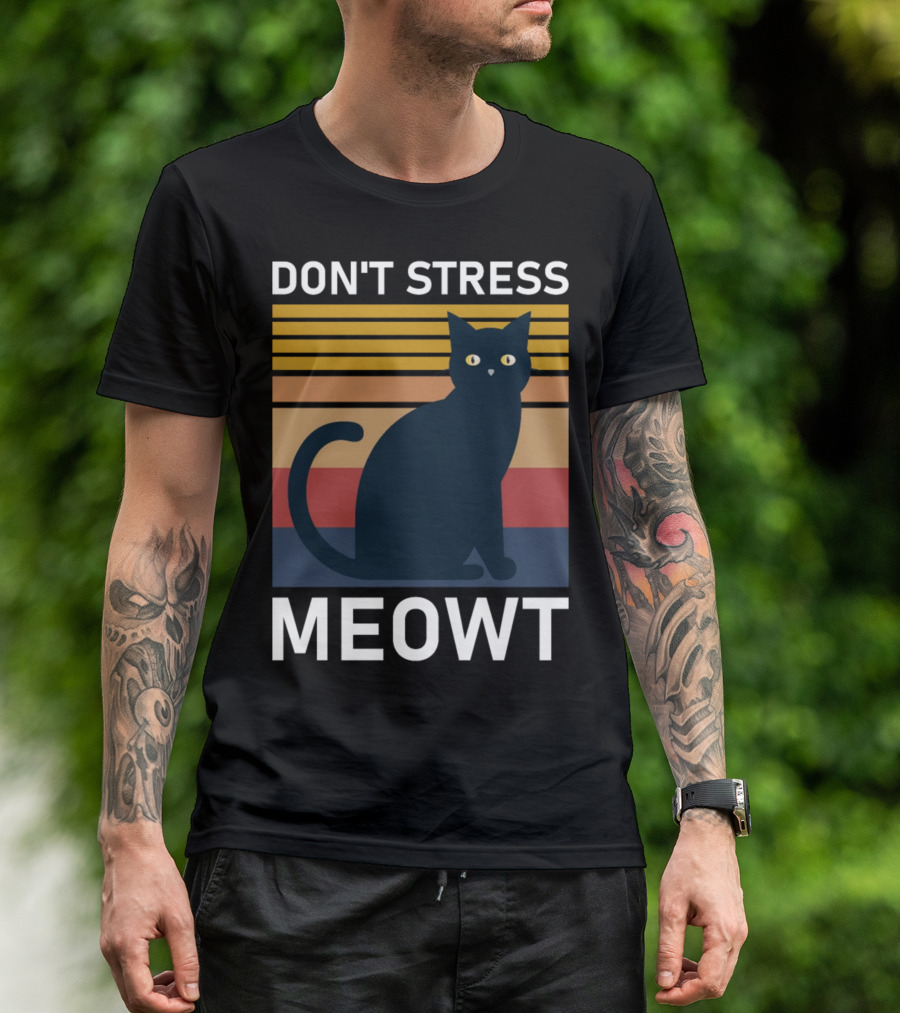 Don't Stress Meowt Retro Striped Cat T-Shirt
