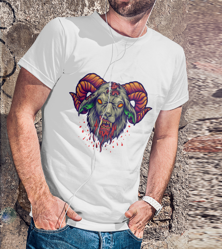 Devil Head Horn Gothic Goat With Blood Splatter And Evil Eyes T-Shirt