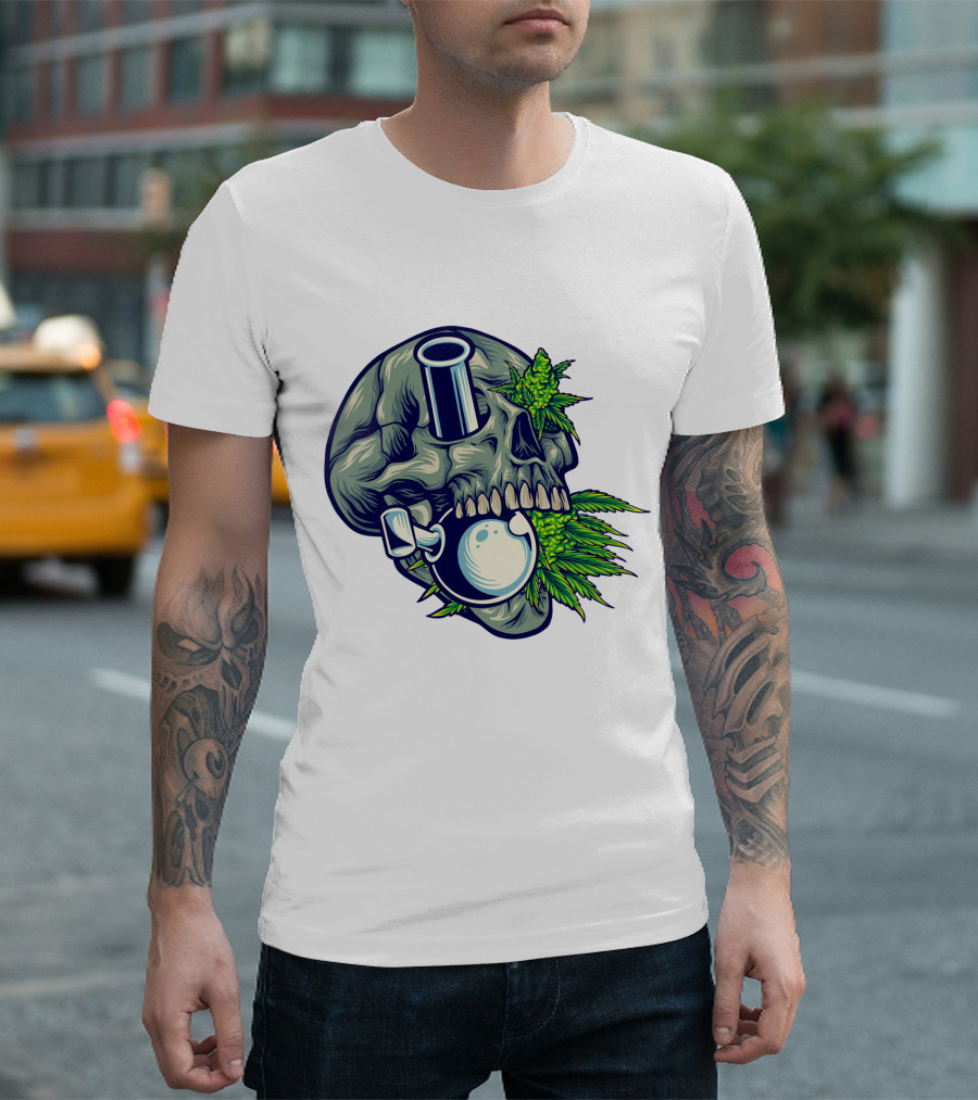 Stone Skull Cannabis Bong with Leaf Accents T-Shirt